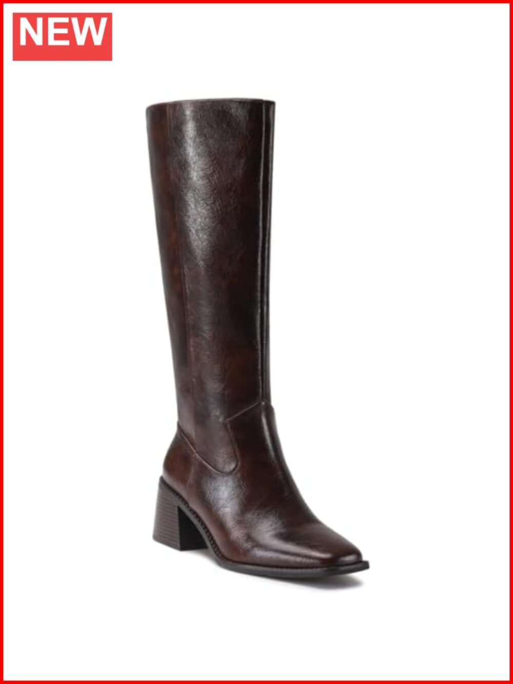 Square Toe Knee High Boots Chunky Block Heel Tall Pull-On